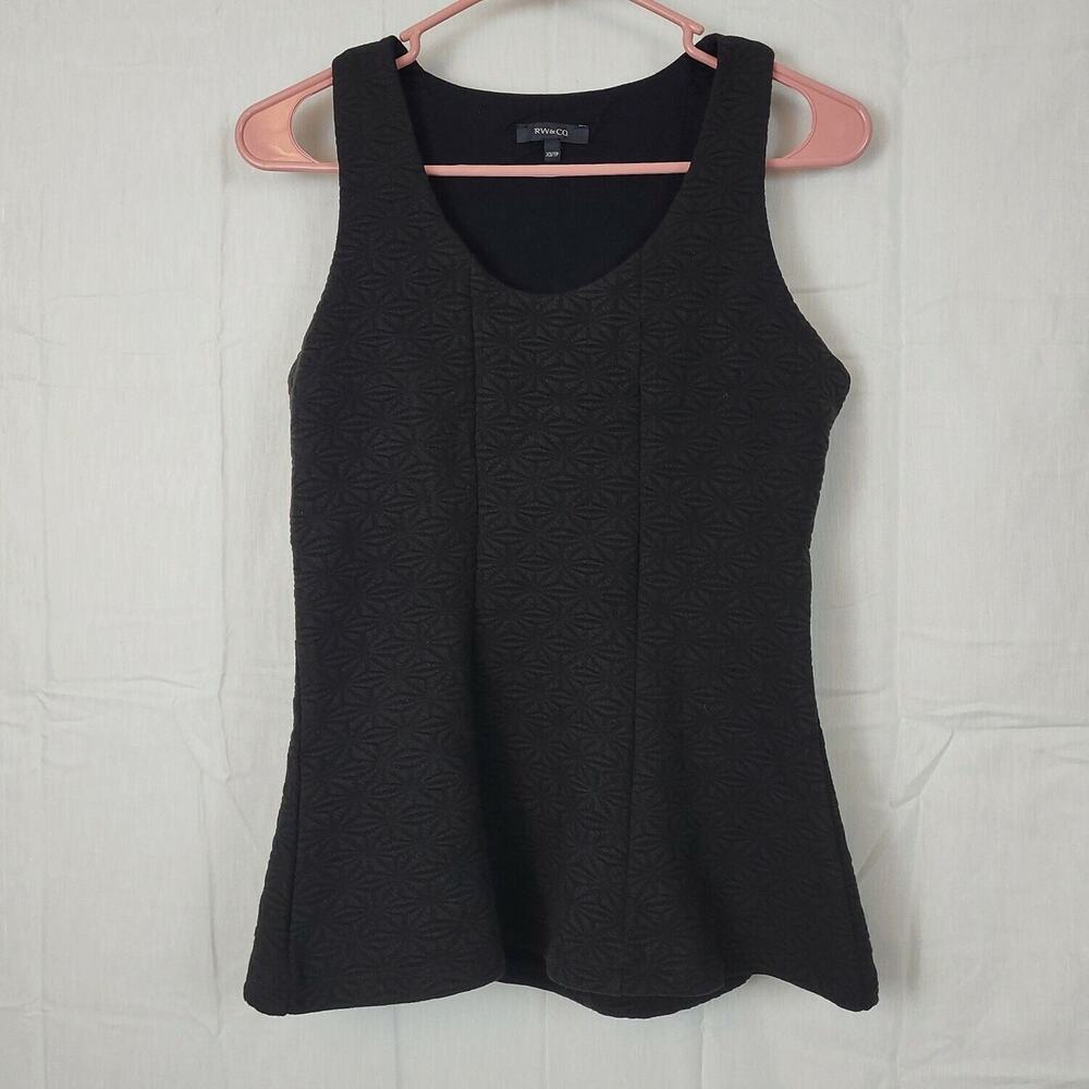 RW & CO. Womens‎ Black Round Neck Sleeveless Wide Strap Tank Top Size XS